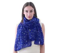 Lina & Lily Sparkle Foil Star Print Women's Scarf Shawl Wrap, Shimmer Silver Gold Glitter Lightweight Gift Party