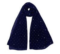 Lina & Lily Sparkle Rhinestones Women's Chiffon Scarf Shawl Head Wrap Hijab Sheer Lightweight (Navy Blue)