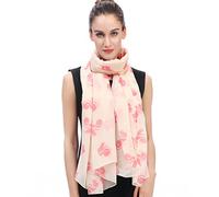 Lina & Lily Squirrel Animal Print Women's Scarf Shawl Wrap Lightweight (Cream/Pink)
