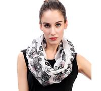 Lina & Lily Sugar Skull Print Women's Infinity Scarf Snood Lightweight 'Day of the Dead' (White)