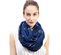 Lina & Lily Swallow Bird Print Lightweight Snood Scarf (Navy blue)