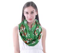 Lina & Lily Women's Loop Scarf with Christmas Pattern, Green, Candy Canes Snowflakes, One size