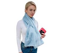 Lina & Lily Women's Winter Pull-Through Faux Fur Scarf with Hidden Zipper Pocket (Light Blue)