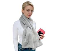 Lina & Lily Women's Winter Pull-Through Faux Fur Scarf with Hidden Zipper Pocket (Light Grey)