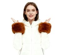 Lina & Lily Women's Winter Wrist Cuffs Warmers Faux Fur Fluffy (Light Brown)