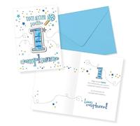 LINA OFFICINE GRAFICHE CREATIVE Baby Boy 1 Year Birthday Card Sky Blue 30-001