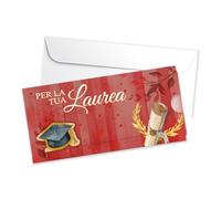 LINA OFFICINE GRAFICHE CREATIVE Graduation Card with Envelope - Elegant Design in Red and Gold - Space for Personalised Message