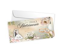 LINA OFFICINE GRAFICHE CREATIVE Sliding Wedding Card with Envelope - Floral Design with Rings - 22 x 10.5 cm