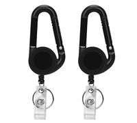 LinaLife 2 Pack Retractable Badge Holder Security ID Pull Key Tag Clip Doctor ID Card Holders Heavy Duty Carabiner Badge Holder, Tactical ID Badge Reel with 22” Steel Retractable Cord Reel