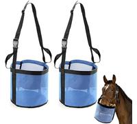 LinaLife 2Pcs Horse Feed Bag Horse Feeding Hays Bag Hays Bucket with Adjustable Strap, Mesh Feed Bag Hays Storage Bag Slow Feed Bucket