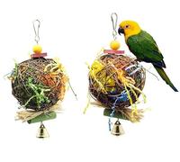LinaLife 2Pcs Rattan Ball Toys Bird Chewing Foraging Shredder Parrot Toys for Love Bird Cockatiel African Grey Hanging Toy for Amazon Conure African Grey