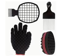 LinaLife 4Pcs Afro Twist Set: Upgrade Hair Sponge and Comb for Men/Women Curls, Barber & Personal Styling Curl Sponge Set with Glove, Metal Brush Pick and Twist Comb