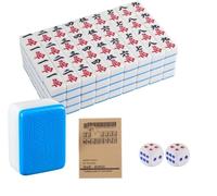 LinaLife Chinese Mahjong Set, Classic with 146+ blue Colored Tiles, Wind Indicator and Dice Large 1.6 inch 40mm Mahjong Tiles Melamine English Instraction, Complete Mahjong Tiles Set with Carrying bag