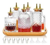 LINALL Bitters Bottle Set of 6 - Glass Vintage Bottles with Tray Decorative Bottles with Dash Top and Bottle Stopper Dasher Bottles for Making Cocktail Great For Bartender Home Bar