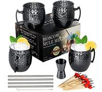 LINALL Moscow Mule Mugs- Set of 4 Gunmetal Black Plated Stainless Steel Mug 18 oz, for Chilled Drinks (4 Pieces)