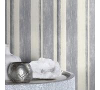 Linares Stripe Blue Cream Wallpaper Extra Washable Modern Vinyl Paste The Wall