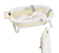 LinaSmile® Baby Bath with Thermometer, Frame and Cushion - Non-Slip - 0-2 Years - Peach