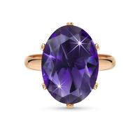 Linawe Amethyst Purple Cubic Zirconia Rings for Women, Rose Gold Prom Jewellery, Imitation Diamond Adjustable Ring, Boho Birthstone Gemstone Crystal Rhinestone Oval Rings