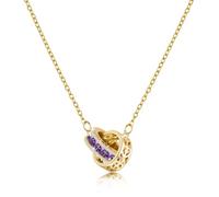 Linawe Amethyst Purple Interlocking Double Circle Pendant Necklace for Women, Gold Hypoallergenic Stainless Steel Chain Necklaces, Crystal Rhinestone Birthstone Imitation Diamond Jewellery