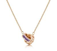 Linawe Amethyst Purple Moissanite Necklace for Women, Rose Gold Hypoallergenic Stainless Steel Chain, Interlocking Double Circle Pendant Necklaces, Imitation Diamond Birthstone Jewellery