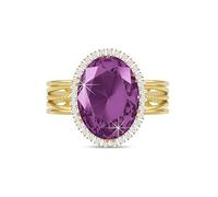Linawe Amethyst Purple Rings for Women, Chunky Gold Adjustable Birthstone Rings, Vintage Statement Oval Ring, Imitation Diamond Fake Crystal Gemstone CZ Cocktail Rings Costume