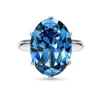 Linawe Aquamarine Adjustable Ring Blue Cubic Zirconia Imitation Diamond Crystal Silver Jewellery for Women, Oval Birthstone Gemstone Rhinestone Chunky Cocktail Dupes Jewellery