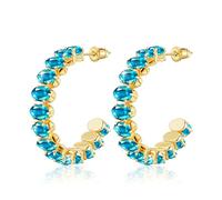 Linawe Aquamarine Blue Chunky Gold Hoop Earrings for Women Trendy, Sparkly Birthstone Cubic Zirconia Imitation Diamond Crystal Huggie Earrings, Hypoallergenic Thick Large Hoops