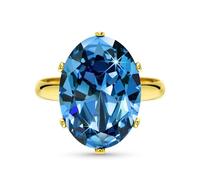 Linawe Aquamarine Ring Gold Jewellery for Women, Blue Cubic Zirconia Imitation Diamond Crystal Birthstone Gemstone Adjustable Ring,Rhinestone Chunky Boho Cocktail Dupes Jewellery