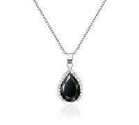 Linawe Black Crystal Silver Chain Pendant Necklace for Women Trendy, Imitation Diamond Cubic Zirconia Birthstone Rhinestone Teardrop Boho Necklace, Costume Jewellery Preppy
