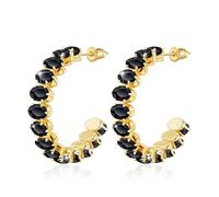 Linawe Black Gold Chunky Hoop Earrings for Women Trendy, Hypoallergenic Cubic Zirconia Rhinestone Huggie Hoop Earrings, Thick Large Hoop Imitation Diamond Crystal Sparkly Hoops