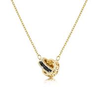 Linawe Black Gold Interlocking Circle Pendant Necklace for Women, Imitation Diamond Crystal Rhinestone Birthstone Cubic Zirconia Necklaces, Hypoallergenic Stainless Steel Chain