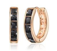 Linawe Black Hoop Earrings for Women Trendy, Small Mini Tiny Chunky Hoop Huggie Earrings, Helix Earrings Rose Gold, Moissanite Cubic Zirconia Rhinestone Imitation Diamond Piercing Jewellery
