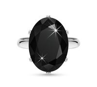 Linawe Black Rings for Women, Cubic Zirconia Imitation Diamond Emo Ring, Silver Crystal Gemstone Birthstone Rhinestone Gothic Chunky Vintage Adjustable Ring Costume Jewellery