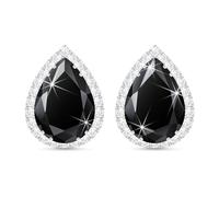 Linawe Black Silver Stud Earrings for Women, Imitation Diamond Cubic Zirconia Teardrop Rhinestone Crystal Earrings Studs, Cartilage Statement Unique Dainty Costume Jewellery Vintage