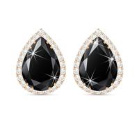 Linawe Black Stud Earrings for Women, Imitation Diamond Cubic Zirconia Teardrop Rhinestone Crystal Earrings Studs, Rose Gold Cartilage Piercing Statement Costume Jewellery Vintage
