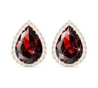 Linawe Burgundy Red Imitation Diamond Stud Earrings for Women, Cubic Zirconia Earrings Studs Rose Gold, Teardrop Statement Rhinestone Garnet Crystal Earrings Set, Costume Wedding Jewellery