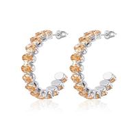 Linawe Champagne Hypoallergenic Hoop Earrings for Women, Silver White Gold Chunky Thick Hoop Earrings, Birthstone Cubic Zirconia Citrine Huggie Earrings, Sparkly Imitation Diamond