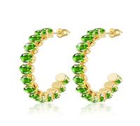 Linawe Chunky Gold Half Hoop Earrings for Women Trendy, Peridot Green Huggie Earrings, Birthstone Cubic Zirconia Crystal Imitation Diamond Gemstone Hoops Earrings Hypoallergenic