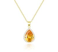 Linawe Citrine Yellow Crystal 14K Gold Chain Necklace for Women, Imitation Diamond Pendant Preppy Necklace, Cubic Zirconia Rhinestone Teardrop Boho Vintage Jewellery Set
