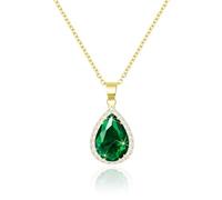 Linawe Emerald Crystal Chain Necklace for Women Trendy, Green Imitation Diamond Pendant, Cubic Zirconia Birthstone Rhinestone Teardrop, Preppy Dainty Boho Jewellery