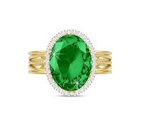 Linawe Emerald Green Chunky Gold Adjustable Rings for Women, Birthstone Fake Imitation Diamond Crystal Gemstone Cocktail Rings, Statement Rhinestone Cubic Zirconia Costume Ring