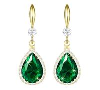 Linawe Emerald Green Earrings, 14K Gold Imitation Diamond Rhinestone Cubic Zirconia Crystal Dangle Earrings, Teardrop Birthstone Lime Green Wedding Jewellery
