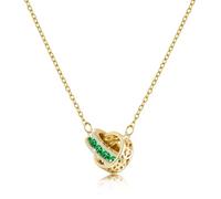 Linawe Emerald Green Interlocking Double Circle Necklace for Women, Gold Stainless Steel Chain, Rhinestone Imitation Diamond Crystal Moissanite Birthstone Pendant Dainty Necklaces