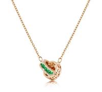 Linawe Emerald Green Necklace for Women, Interlocking Double Circle Moissanite Rhinestone Imitation Diamond Crystal Birthstone Pendant, Rose Gold Dainty Hypoallergenic Chain Necklaces