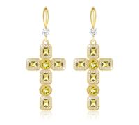 Linawe Gold Cross Dangle Earrings for Women, Peridot Green Imitation Diamond Rhinestone Dangling Earrings, Hypoallergenic Cubic Zirconia Sparkly Stone Cross Hanging Earrings