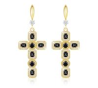 Linawe Gold Dangle Earrings for Women, Black Imitation Diamond Cross Earrings, Rhinestone Cubic Zirconia Dangling Drop Earrings, Sparkly Stone Dangly Earrings