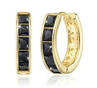 Linawe Gold Hoop, Black Stud Earrings for Women Trendy, Helix Earrings, Moissanite Cubic Zirconia Rhinestone Imitation Diamond Huggie Earrings, Piercing Jewellery, Small Mini Tiny Chunky Hoop