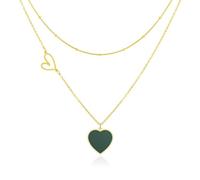 Linawe Gold Layered Necklaces for Women Trendy, Heart Choker Pendant Necklace, Emerald Green Stainless Steel Stacked Necklaces, Y2K Preppy Double Heart Jewellery Lover Necklace