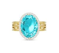 Linawe Gold Rings for Women, Birthstone Moonstone Adjustable Rings, Aquamarine Blue Statement Oval Ring, Fake Crystal CZ Cubic Zirconia Costume Ring Imitation Diamond Jewellery