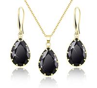 Linawe Gothic Black Jewellery Sets for Women, Crystal Necklace Set Gold Earring Set Pendant Drop Earrings Imitation Diamond Boho Rhinestone Wedding Jewellery Cubic Zirconia Birthstone